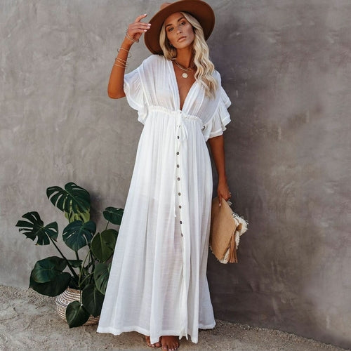 Long Sleeve White Bikini Cover-up Dress