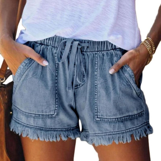 Casual Denim Short with Frayed Detail